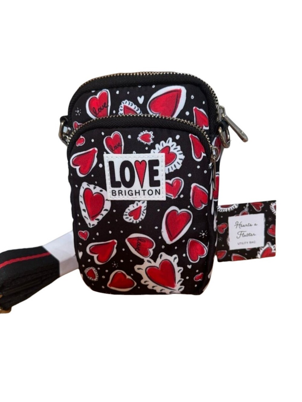 Brighton Heart Print Black and Red Crossbody Bag - Picture 4 of 5